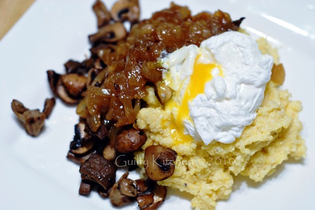 Soft Polenta, Caramelized Onions, Mushrooms and a Poached Egg